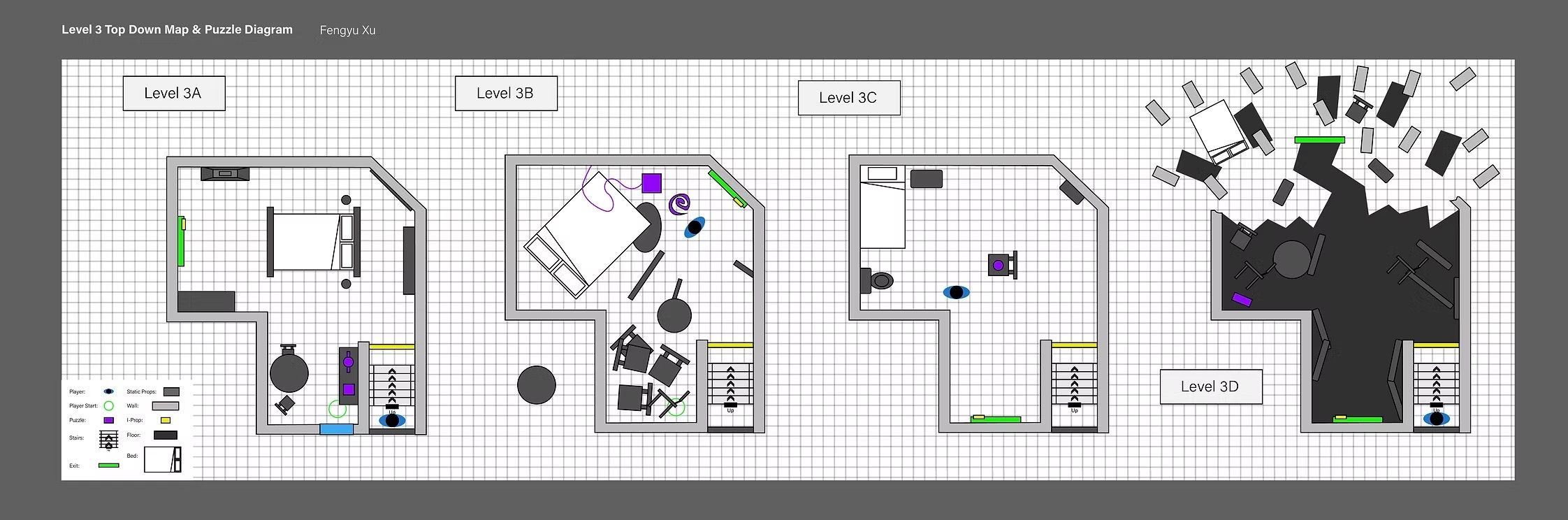 Bedroom sequence top-down map documenting The Escapist room layout.