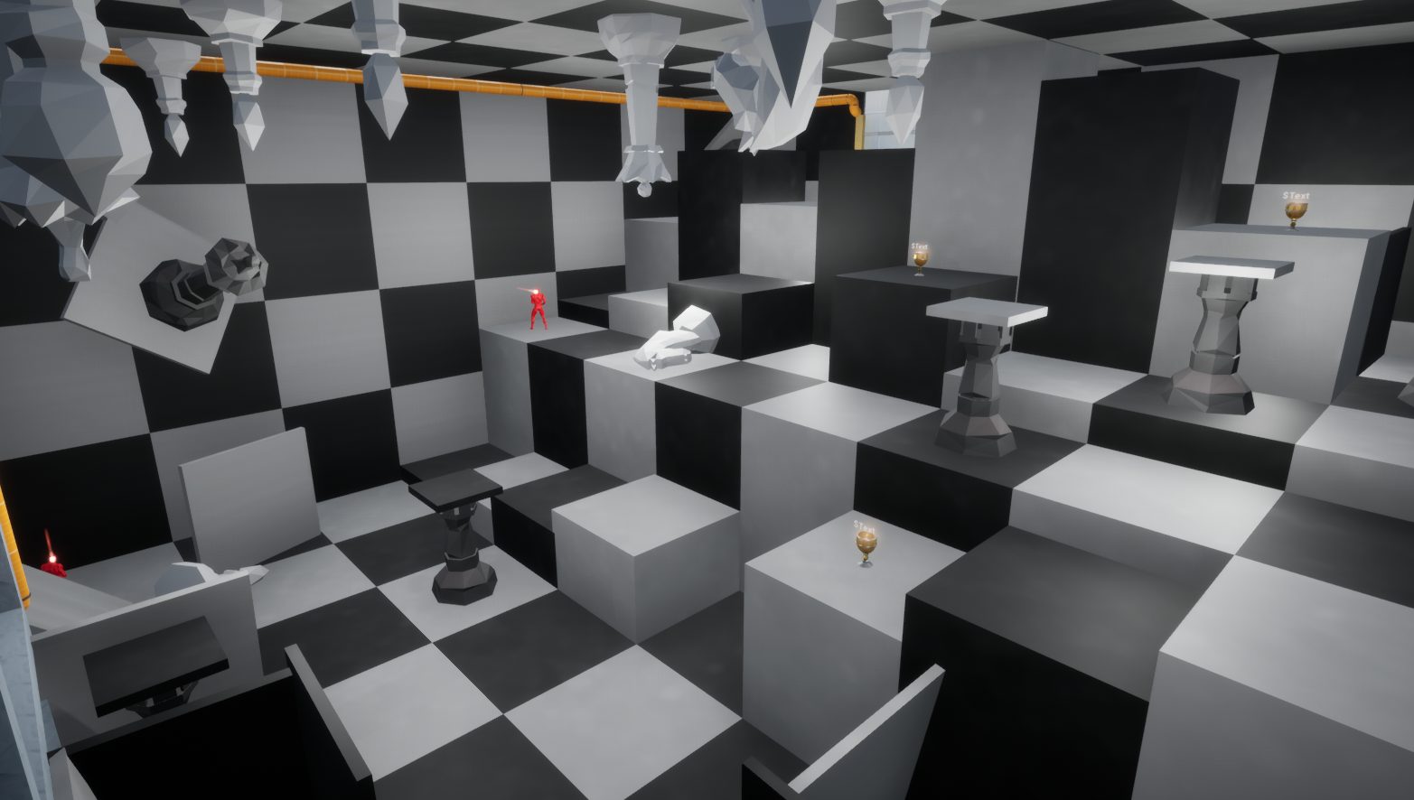 Low-poly action-stealth gameplay with guards and museum architecture.